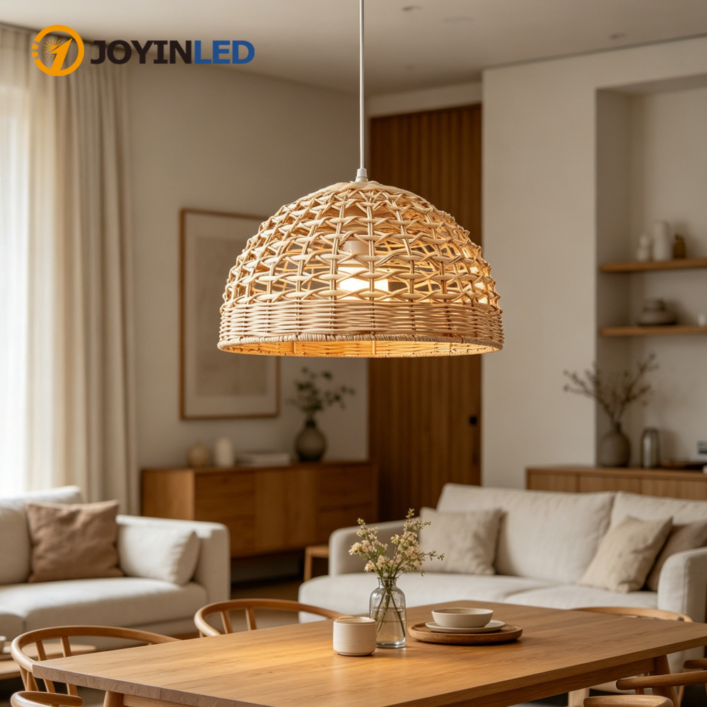 Wicker Pendant Shade - JOYINLED Japanischer Rattan-Kronleuchter, Weiden-Pendelleuchte, Runde Leuchte,