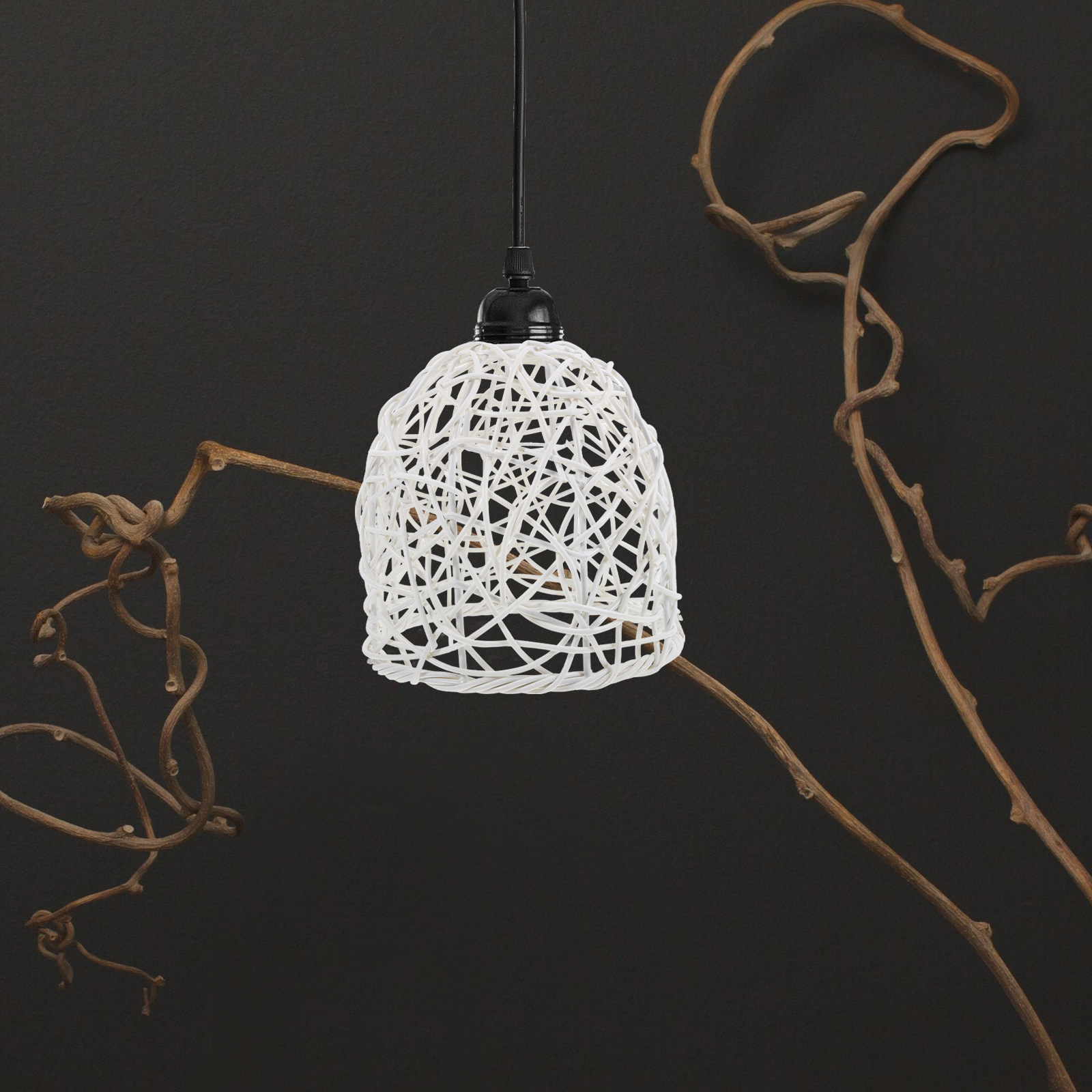 Wicker Pendant Shade - Rattan-Lampenschirm E27 Hängelampe Gelber Kunststoff-Rattanschirm Boho
