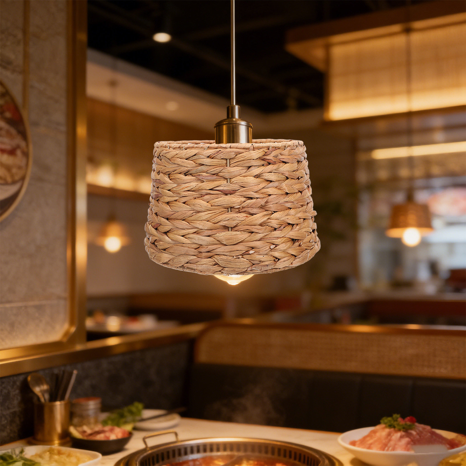 Wicker Pendant Shade - Seegras-Trommellampenschirm 42mm Lochdurchmesser Vintage Weiden Handgewebter