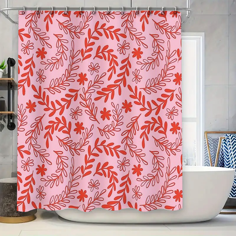 Interior Design Your Home - Rosa-roter Blumen-Duschvorhang, wasserdicht, Badezimmer-Dekor, anpassbare Größenoptionen