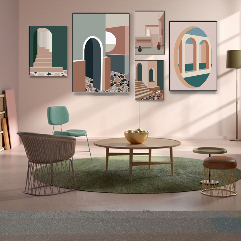 Interior Design And Build - Retro Morandi Gebäude Leinwand Kunst Anime