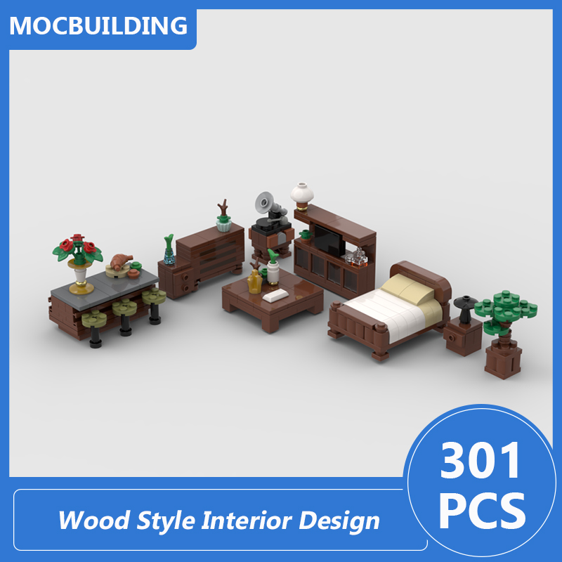 Interior Design And Build - Holzstil Innenarchitektur Modell MOC Modulare Gebäude